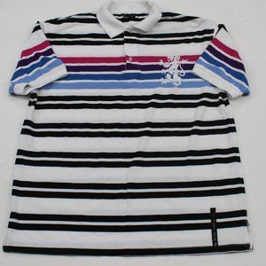 Red Ape White Mulit Color Adult Striped Big Logo Short Sleeve Mens Polo Shirt XL